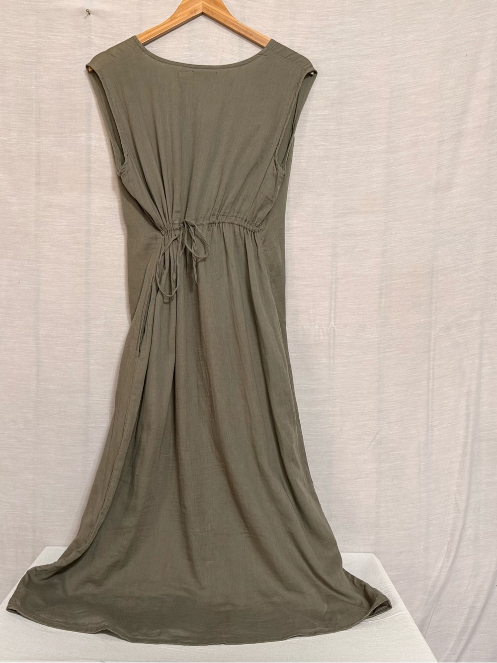 Blanca Torrenlanca S/M Olive Green Cotton Drawstring Boho Maxi Dress